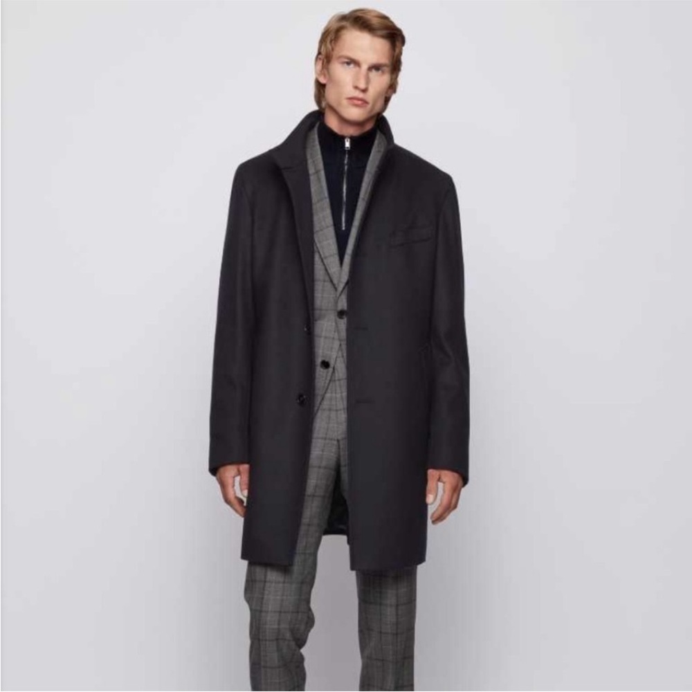 Hugo Boss Black Wool Cashmere Blend Over Coat Shanty1 Slim Fit Classic Jacket